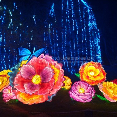 Butterfly Dancing in Flowers Chinese Silk Lanterns Festival Lights