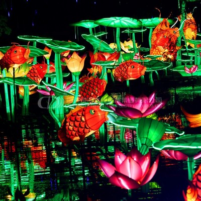 Lotus Pond with Fishes Chinese Silk Lanterns Waterproof Festival Lights